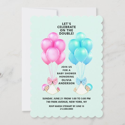 Tweeling Baby Shower Uitnodiging (Voorkant)