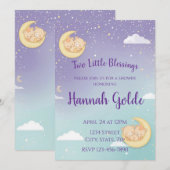 Tweeling baby shower uitnodiging slapende dieren m (Voorkant / Achterkant)