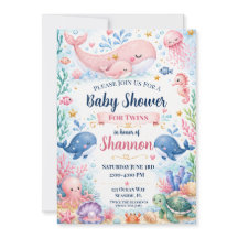 Tweeling Baby Shower Uitnodiging | Walvis Onder de