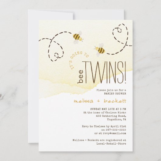 Tweeling Baby Shower van de Zoete Hommel Kaart (Voorkant)