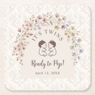 Tweeling Baby Shower Vintage Bloemstuk LPM26 Kartonnen Onderzetters