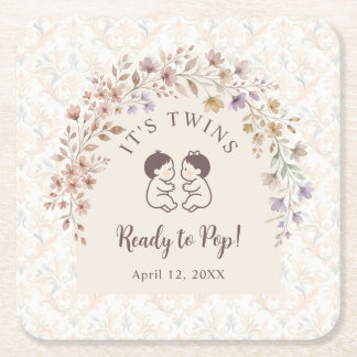 Tweeling Baby Shower Vintage Bloemstuk LPM26 Kartonnen Onderzetters