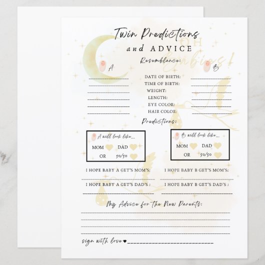 Tweeling Baby voorspellingen en advies, Oh baby's! (Voorkant / Achterkant)