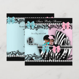 Tweeling babyfeest Cute Girl Roze Boy Blauwe Zebra Kaart