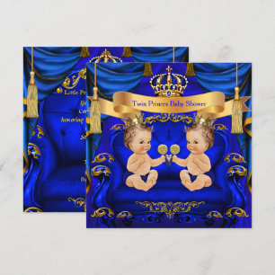 Tweeling babyfeest jongen prins blauw goud kaart