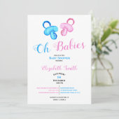 Tweeling babyjongen en baby shower in de kleur van kaart (Staand voorkant)