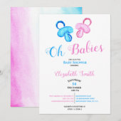 Tweeling babyjongen en baby shower in de kleur van kaart (Voorkant / Achterkant)