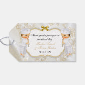 Tweeling babyjongens doopkruis wit goud geschenk cadeaulabel (Achterkant Horizontaal)