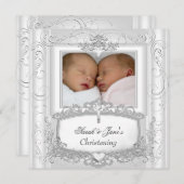 Tweeling babymeisje of -jongen doop doopsel wit kaart (Voorkant / Achterkant)