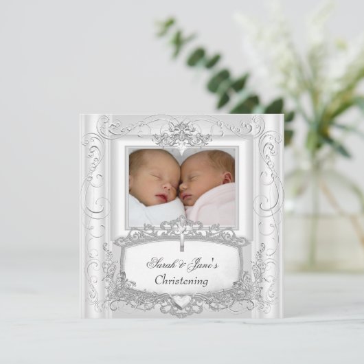 Tweeling babymeisje of -jongen doop doopsel wit kaart (Staand voorkant)