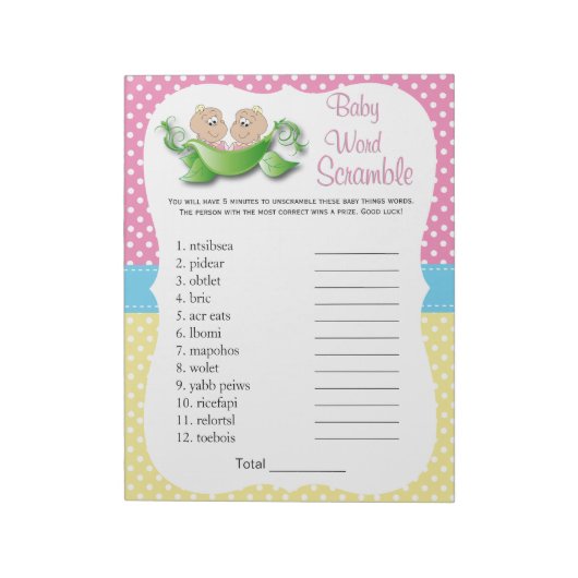 Tweeling babymeisje - twee erwten in een pod-woord notitieblok (Linkerzijde)