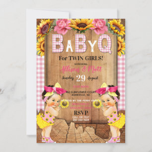 Tweeling babymeisjes Roze zonnebloem Baby Q Barbec Kaart