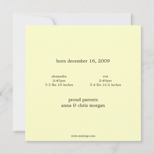 Tweeling baby's Foto geboorteaankondiging Aankondiging (Achterkant)