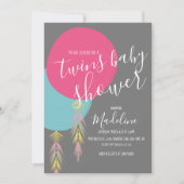 Tweeling babyshower kwast Boho ballon uitnodiging (Voorkant)