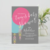 Tweeling babyshower kwast Boho ballon uitnodiging (Staand voorkant)