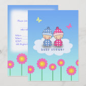Tweeling Babyshower Uitnodiging (Voorkant / Achterkant)