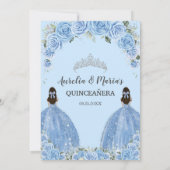 Tweeling Bahama Blauw Bloemen Jurk Zilver Quinceañ Kaart (Achterkant)
