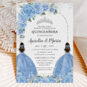 Tweeling Bahama Blauw Bloemen Jurk Zilver Quinceañ Kaart