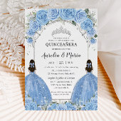 Tweeling Bahama Sky Blue Bloemen Zilver Quinceañer Kaart