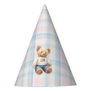 Tweeling Beary Eerste Verjaardag Jongen Feesthoedjes