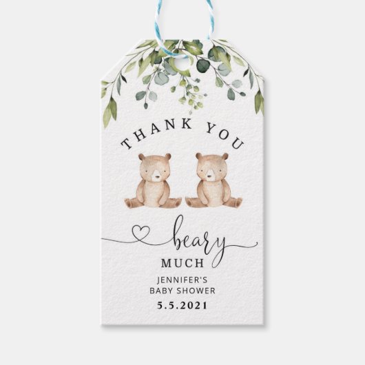 Tweeling bedankt beary veel favoriet label cadeaulabel (Voorkant)
