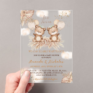 Tweeling Beer Boho Neutrale Baby Shower Acryl Uitnodigingen