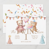 Tweeling Beer-y Eerste Verjaardag Kaart (Voorkant / Achterkant)