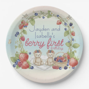 Tweeling Berry Eerste 1e Verjaardagsfeestje Papier Papieren Bordje