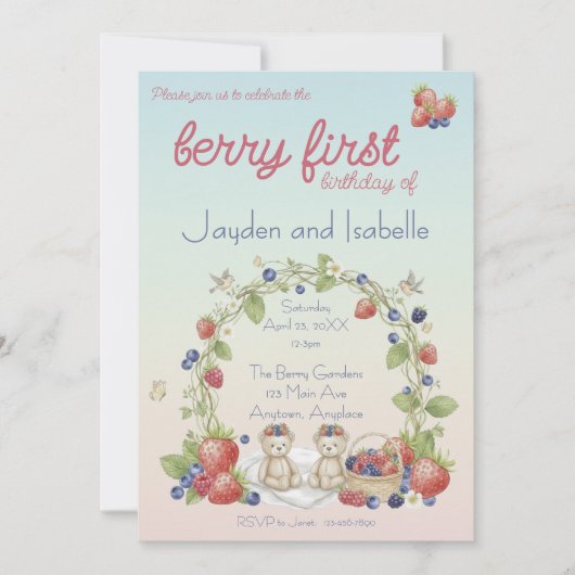Tweeling Berry Eerste Verjaardagsfeestje Kaart (Voorkant)