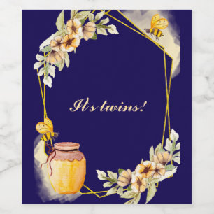 Tweeling Bijen en Honing Baby Shower Wijn Etiket