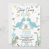 Tweeling Blauw Groen Feest Als Een Dinosaurus Verj Kaart (Voorkant)