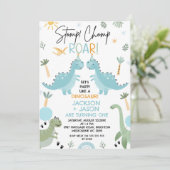 Tweeling Blauw Groen Feest Als Een Dinosaurus Verj Kaart (Staand voorkant)