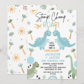 Tweeling Blauw Groen Feest Als Een Dinosaurus Verj Kaart (Voorkant / Achterkant)