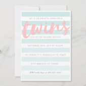 Tweeling Blauw Roze Gestreept Baby shower Uitnodig Kaart (Voorkant)