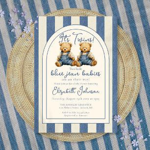 Tweeling Blauwe Spijker Teddybeer Baby Shower Kaart