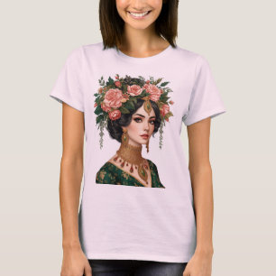 Tweeling Bloem Dames Elegante Bloem Kunst Achter T-shirt