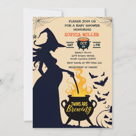 Tweeling Brouwen Douche Heks Halloween Ketel Kaart (Voorkant)