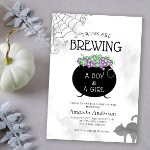 Tweeling brouwt Halloween Baby shower Kaart