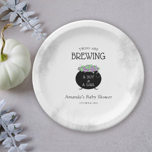 Tweeling brouwt Halloween Baby shower Papieren Bordje
