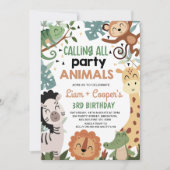 Tweeling Bruin Groen Bellen Party Dieren Verjaarda Kaart (Voorkant)