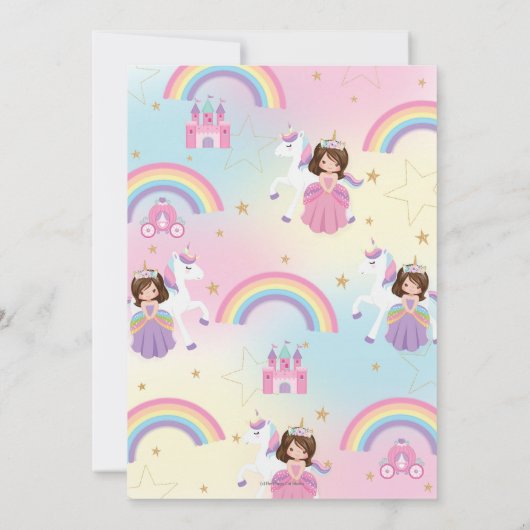 Tweeling Bruine Prinsessen en Eenhoorn Verjaardag Kaart (Achterkant)