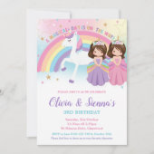 Tweeling Brunette Prinsessen en Eenhoorn Verjaarda Kaart (Voorkant)