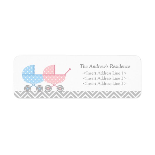 Tweeling Buggy Baby Shower Retouradreslabels Etiket (Voorkant)