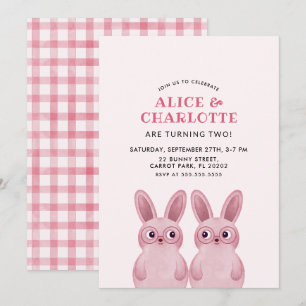 Tweeling Bunny-verjaardagsfeestje voor babymeisjes Kaart