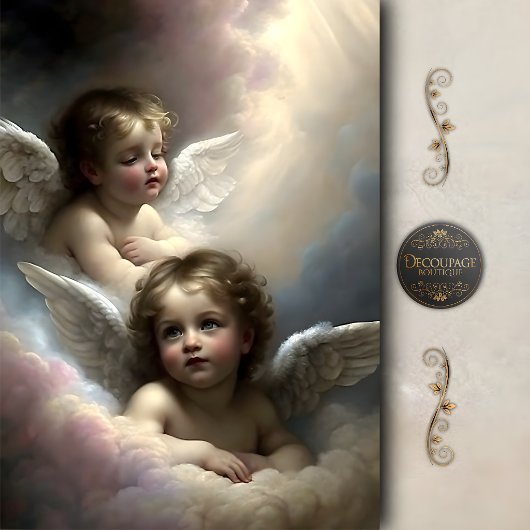 Tweeling Cherubijnen Engelen Pastel Wolken Decoupa Tissuepapier