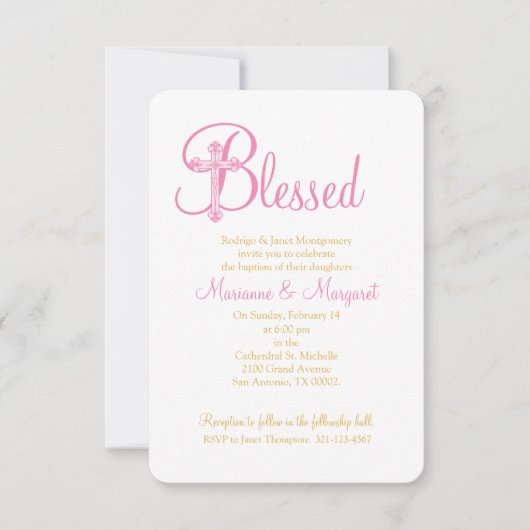 tweeling CHRISTENING of roze goudkruisje BAPTISM Kaart (Voorkant)