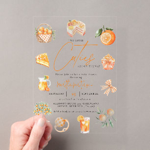 Tweeling citrus sinaasappel Cutie Summer Baby Show Acryl Uitnodigingen