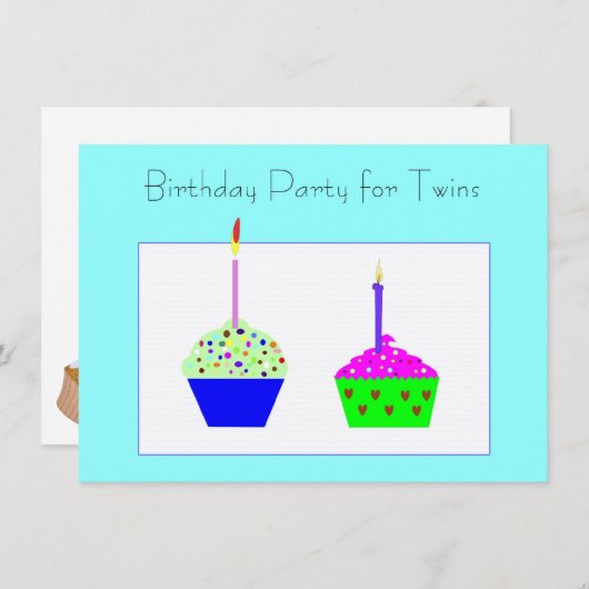 Tweeling Cupcake Verjaardag uitnodiging (Voorkant / Achterkant)