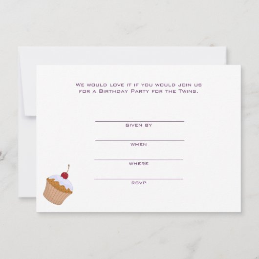 Tweeling Cupcake Verjaardag uitnodiging (Achterkant)