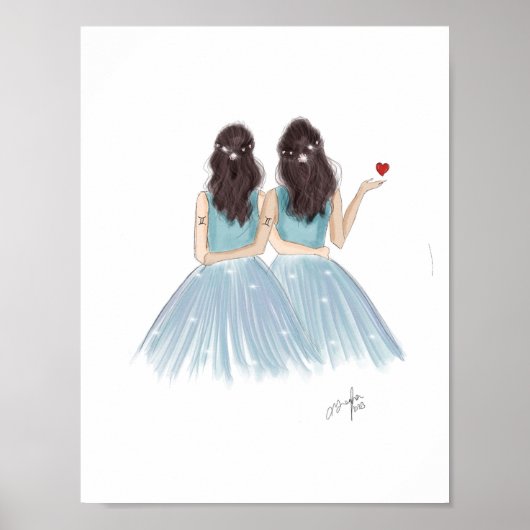 Tweeling, dierenriem, tweeling, mode schets, poster (Voorkant)